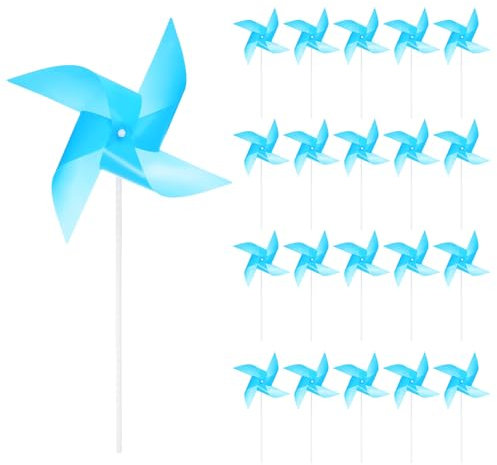 sourcing map 50Pcs Moulins à Vent pour Le Jardin 15,7 x 9,1 4 Feuilles Éoliennes Moulin à Vent Spinners Résistant au Vent et à l'eau Dispositifs Anti-Oiseaux avec Piquets, Bleu Clair
