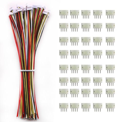 VISSQH 40 Paires(80Pcs) JST Connecteur avec Câble Électrique 150mm 28AWG,JST1,5 ZH 4 Pin Connecteur Mâle et Femelle,Micro JST Connecteur Câble Prise et Femelle