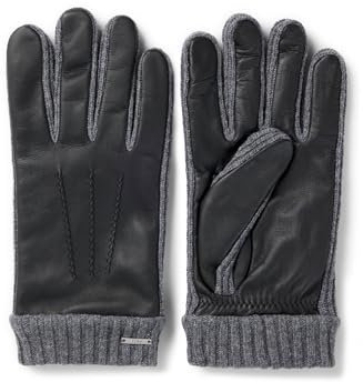 BOSS Hommes Hyden-KN Gants en cuir et laine avec logo