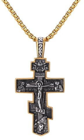 Cupimatch Kreuz Halskette für Herren: Orthodoxe Kette mit Jesus Anhänger aus Edelstahl im Vintage Stil Religiöser Christlicher Schmuck für Jungen Männer