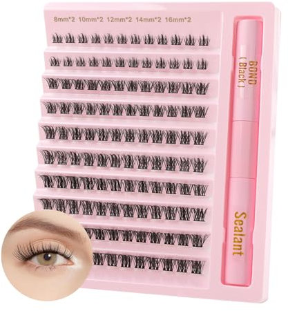 Poiuyoiu Faux Cils Individuel Cluster Lashes Kit Extension Cils Naturel Faux Cils avec Colle 120 Pièces Kit Extension de Cils Complet Debutant (Faux Cils Manga,D Curl,8-16mm)
