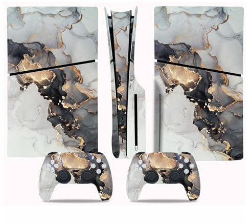 PS5 Slim Disc Version Skin für Konsole und Controller, Vinyl-Aufkleber Playstation 5 Slim Skins Wrap Decal Cover Schutzzubehör für PS5 Slim Disc Edition (grauer Marmor)