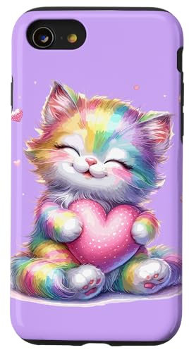 iPhone SE (2020) / 7 / 8 Kawaii Rainbow Cat Heart. Embrace Cute Kitty Love Case