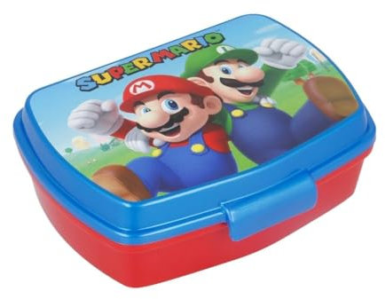 My sweety pop - Caja de merienda para niños, guardería infantil, escuela de vacaciones, comida de 17 cm, idea de regalo, Super Mario, azul, rojo, para niño
