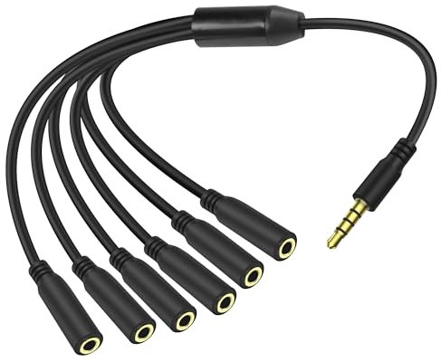 MEIRIYFA 3.5mm Splitter Cable 1 to 6 Ways, 1/8 inch 4-Pole/3-Rings TRRS 1 Male to 6 Female Audio Stereo Splitter Extension Cable 3.5mm Audio 1 Input 6 Output Headphone Headset Extender Cord (53CM)
