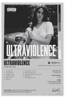 Lana Del Rey Ultraviolence-Poster, Album, Poster, Leinwand, Poster, Schlafzimmer-Dekor, Sportlandschaft, Büro, Raumdekoration, Geschenk, ungerahmt: 20 x 30 cm