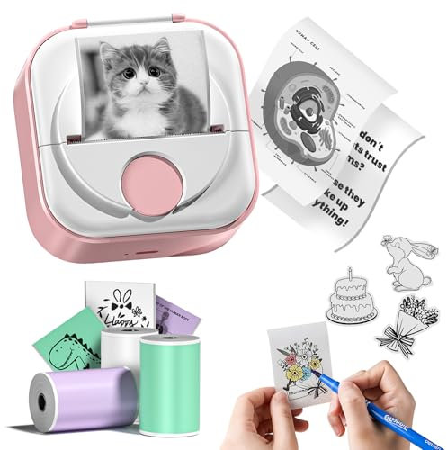Itari Q02 Mini Drucker- Facelifting T02 Thermodrucker zum Lernen, Etikettendrucker für Notizen, Tagebuch, Memo, Foto, Journal, Bluetooth Fotodrucker für Smartphone, mit 3 Rollen Papier