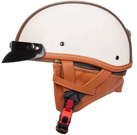 Retro Oldtimer Halbschale Jethelm Brain-Cap Motorrad-Helm DOT/ECE-Zulassung Rollerhelm Cruiser Chopper Motorradhelm Halbschalenhelm Mit Schnellverschluss-Schnalle Offener Helm 1,M:56-57CM