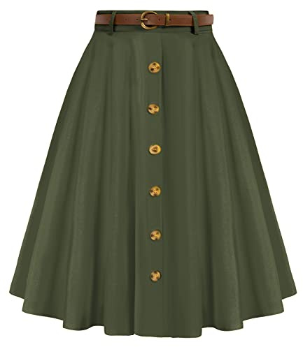 Belle Poque Damen Rock A-Linie Flared Midi Röcke mit Taschen und Gürtel