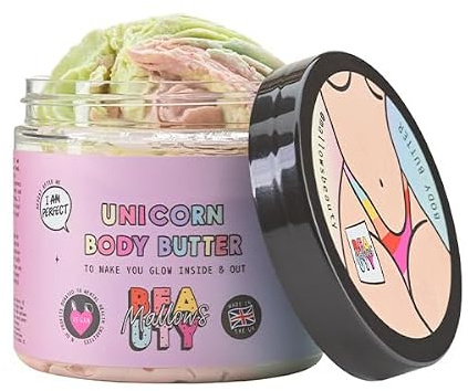 Mallows Beauty Unicorn Body Butter, Rich Nourishing Moisturiser with Shea & Cocoa Butter, Vitamin E & Natural Oils, Hydrating Body Cream for Soft, Glowing Skin – Dessert-Inspired Scents.