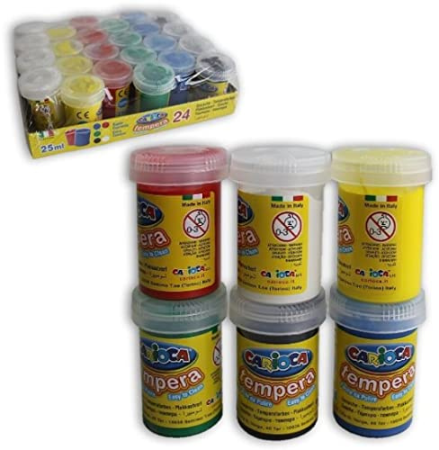 Carioca Vasitos de témpera de 25 ml| Colores lavable de la piel | Colores Surtido y Alto poder Cubriente | 24 piezas
