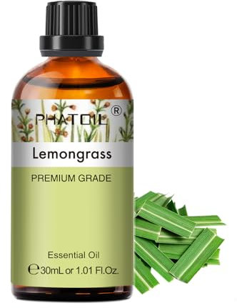 PHATOIL Zitronengrasöl Ätherisches Öl Reine 30ML, Ätherische Öle für Diffuser Erstklassige Qualität, Aroma Duftöl Zitronengras Öl für Kerzen, Duftlampe, Lemongrass Oil