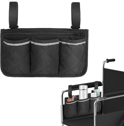 Rollstuhl Tasche Rollstuhltasche für Armlehne Rollstuhlaufbewahrungstasche mit 3 Fächern und Reflektierenden Armlehnentasche für Walker Mobility Scooter