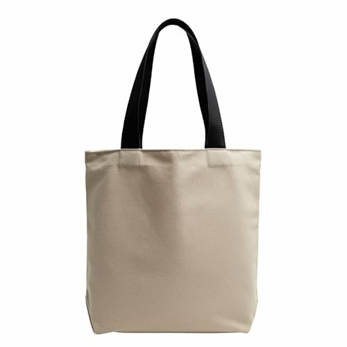 POLHIM Große Baumwolltasche 45x38 cm mit 16 cm Boden – Stoffshopper mit Schwarzen Henkeln & Reißverschluss-Innentasche – Premium Tragetasche 220 g/m²