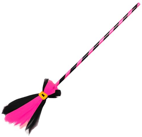 AC - Escoba de bruja de 90 cm - Fabricado en Plástico y Poliéster - Complemento para carnaval, Halloween, Cosplay (Talla Única Adulto) - Color Aleatorio
