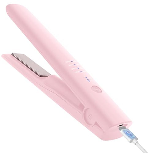 Lisseur Sans Fil, iTayga 2 en 1 Fer à lisser et à boucler sans fil, Fer plat de voyage portable avec batterie 5000mAh rechargeable par USB Convient à de nombreux coiffeurs, Rose