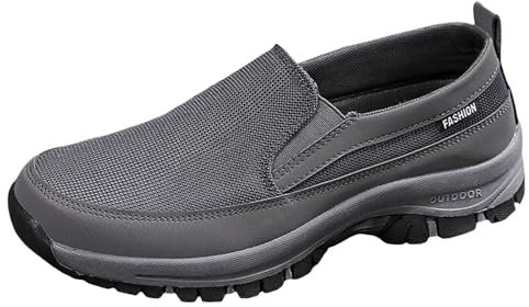 Zapatos de vestir para hombre, zapatos náuticos sin cordones para hombre, zapatos de béisbol y sóftbol para hombre, mocasines de moda para caminar, senderismo, zapatos para hombre, gris oscuro, 38 2/3