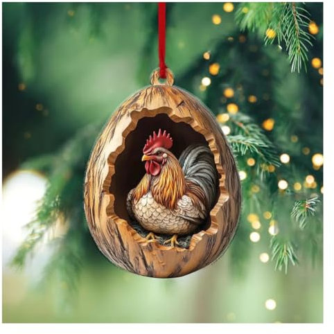 Wisafory Weihnachtsbaumschmuck Acryl Tier Dekor Weihnachtsbaum Anhänger mit Tiermuster 2D Acryl Weihnachtsdeko Eule Waschbär Ornament für Urlaub, Party, Weihnachtsdeko Hahn B