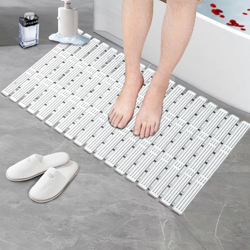 Alfombrilla Antideslizante con Ventosas Potentes 90x40cm, Alfombra Baño Extra Larga Sin BPA, Alfombra Ducha Bañera Interiores Lavable a Máquina Antimoho, Alfombra Suelo Listones Secado Rápido Gris