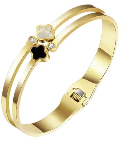 YeGieonr Armreif Gold Kleeblatt Armband, Vierblättriges Kleeblatt Armband Gold, Edelstahl Armbänder Damen, Geburtstagsgeschenk für Frauen