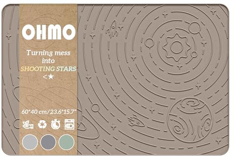OHMO Tapis Gamelle Chien et Chat (Beige,60 x 40 cm), Silicone Tapis de Plateau Gamelle de Nourriture Antidérapant pour Chat et Chien
