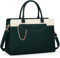RAINSMORE Shopper Damen Groß Laptop Handtasche Damen 15.6 Zol PU Leder Arbeitstasche Lehrertasche Wasserdicht Laptoptasche mit Geldbörse für Business Büro Schule Grün+Weiß
