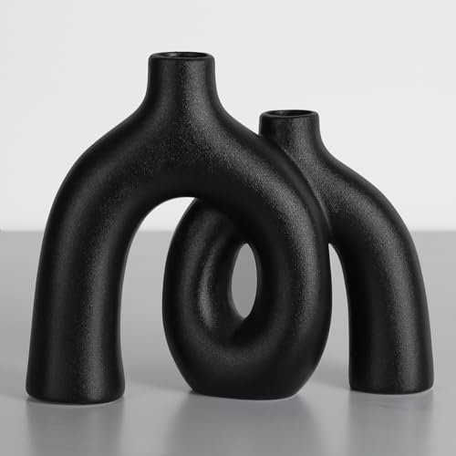 Anquephd Ceramic Vase, Nordic Modern Boho ins Style Decorative Ceramic Aesthetic Flower Vase for Home Decor (Schwarz)