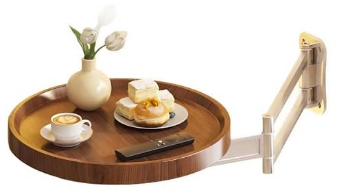 YSPZDQ Runder Wandklapptisch, 720° Frei Einstellbar Klappschreibtisch, Tisch Ausziehbar, Platzsparend Schreibtisch Klappbar, Runden Wandklapptisch, für Schlafzimmer, Wohnzimmer(Walnut)