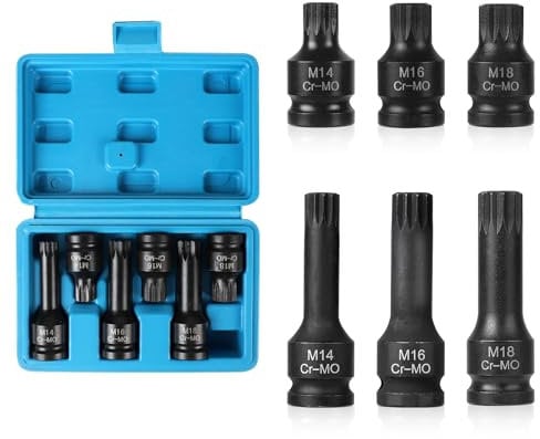 EFUTURETIME 6-tlg. Innenvielzahn Nuss Satz 1/2, M14, M16, M18, XZN Kraft Steckschlüssel Set mit Kasten, Vielzahn Nuss Schlagschrauber Satz – Lang und Kurz