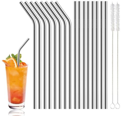 LUMOOM 16 cannucce in acciaio inox 304, cannucce in acciaio inox, riutilizzabili con 2 spazzole per la pulizia, cannuccia in metallo lavabile, per frullati, frappè, succhi di frutta