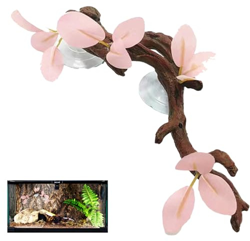 Reptile Corner Branch, Resin Climb Tree Branch Decor with Leaves, Terrarium Plant Ornament with Suction Cup, Tank Accessories, for Bearded Dragon Crab Spider Frog