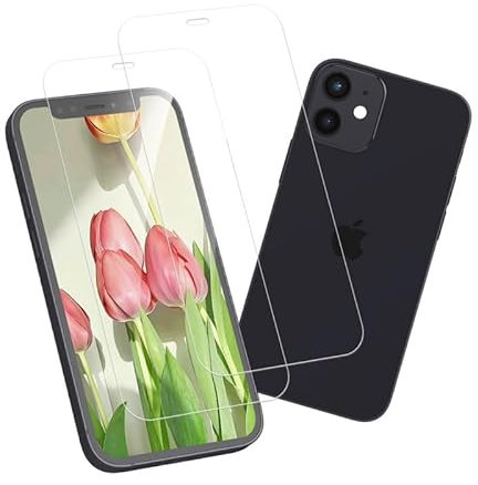 Joywing Lot de 2 films de protection d'écran en verre blindé pour iPhone 12 mini Dureté 9H Film de protection d'écran anti-bulles