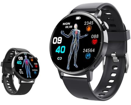 Wizvox Blutdruck Uhr - Smartwatch 𝐁l𝐮𝐭𝐳𝐮𝐜𝐤𝐞𝐫 Smart Notifications 1.43 Blood Pressure Watch Sport Und Fitness F67S0605,Black