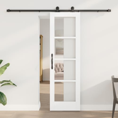 Homgoday Puerta Deslizante con Hardware 'ORKDAL'Blanca 61x198.5 cm, Puerta Interior con Cristal 'ORKDAL'Blanca 61x198.5x4 cm