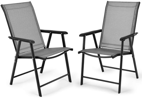 FANTASK Hochlehner Gartenstühle 2er Set, Klappstuhl Camping bis 110kg, Klappstuhl Terrassenstuhl für Pool, Garten, Rasen, Grau