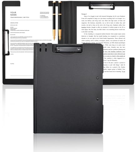 VANRA Klemmbrettmappe A4 Datei Cover Klemmbretter mit doppelten Metallclips, Kunststoff Faltbar Binder Klemmbrett mit Stifthalter für Büro Schule Klassenzimmer (Schwarz)