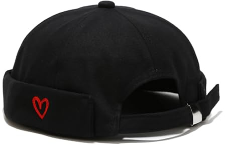Lrastok Heart Black Mens Docker Cap Brimless Skullcap Sailor Cap Rolled Cuff Retro Beanie Hat