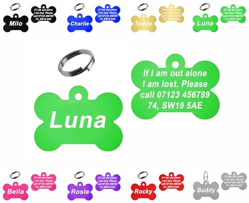 Personalised Engraved Dog Tag | 38mm Wide Bone Shape | ID Tag for Pets | Vibrant Colours (Green)