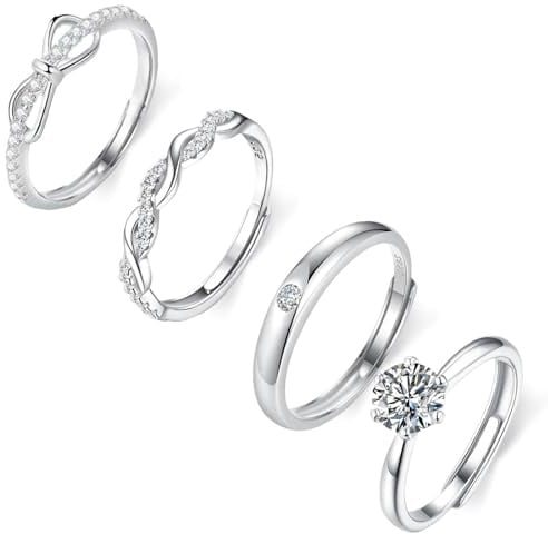 JOOTUEPO 4 Pcs Ringe Damen, Silber Stack Ringe mit CZ Daumen Ring Silber Damen Fingerring Daumenringe Verlobungsring Schmuck Offene für Freundin Frau Mom