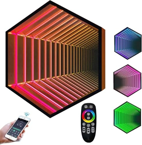 AityBuy Infinity-Spiegel-Tunnellampe, Tunnelspiegellicht, 3D-Sensorisches Infinity-Licht, Mehrfarbiges Spiegelkunst-Nachtlicht, LED-Infinity-Wandspiegellicht, Fernbedienung 30cm/11.8