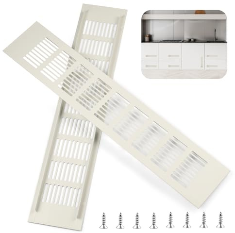 Dshunnc 2 Pcs White 80mm x 400mm Aluminum Alloy Ventilation Grille Air Vent Grille Cover | Radiator Top Grill for Vents Louvred Wall, Fridges, Door, Wardrobeand Cabinets, With 8 Pcs Screw