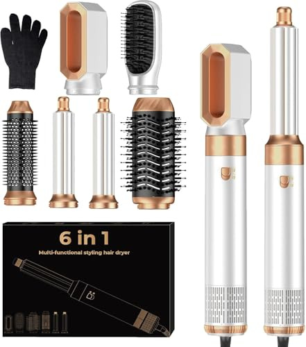 MogaWave Airbrush Haarstyler 6 in 1 Air Styler Pro Hair Styler mit 1000W Haartrockner, Föhnbürste, Warmluftbürste, Rundbürstenföhn, Lockenstab, Multihaarstyler Haarstyling Geräte für Alle Haartypen