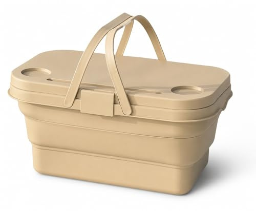 PARENCE - Cesta de Picnic Plegable 3 en 1 - Contenedor de Silicona con Tapa - Cesta Impermeable con asa - Acampada, Playa, Pesca, Viajes - 14L