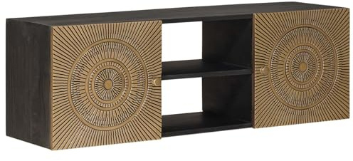 vidaXL TV-Schränk mit Regal mit Speicher Messing 105 x 30 x 35 cm, Moderner TV-Ständer fürs Wohnzimmer, handgemässes Medienregal, rechteckiger Aufbewahrungsschrank, Coole Heimkino-Lösung