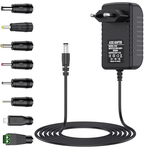 Adaptateur Secteur Universel AC à DC 12V 2A 24W Transformateur d'alimentation à Découpage pour électroniques Ménagers 12V (Noir)