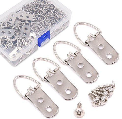 Swpeet 60 pcs Heavy Duty Grande bague Large D Forme à ongles Non-trace Cadre photo cintres double trou avec vis, pour décoration de la maison, cadre photo à suspendre avec boîte transparente