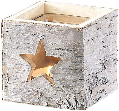 Britesta Weihnachtsleuchte: Windlicht aus Holz mit Stern-Motiv und herausnehmbarem Teelicht-Glas (Kerzenglas, Tischwindlichter, Weihnachtsbeleuchtung)