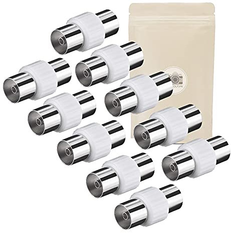 Adaptout 10x Accoppiatore Antenna TV in forma di I - Presa coassiale femmina/femmina tipo 9,52 - Connettore per cavo prolunga estensione marca francese