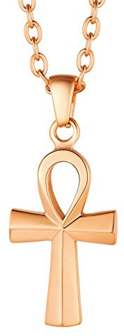PROSTEEL Damen Ankh Kreuz Kette Rosegold vergoldet Henkelkreuz Anhänger Halsktette Symbol des Lebens 50+5cm/2mm Rolokette Frauen Mädchen ModeSchmuck Accessoire für Weihnachten