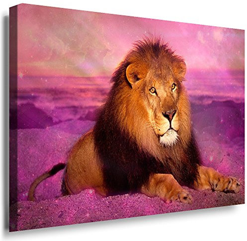 Julia-Art - Bilder Löwe Leinwand mit Keilrahmen 100 x 70 cm Leinwandbild XXL Wandbild Tiere Kunstdrucke Tierwelten Bild Wanddesign Wanddekoration c-642v-180